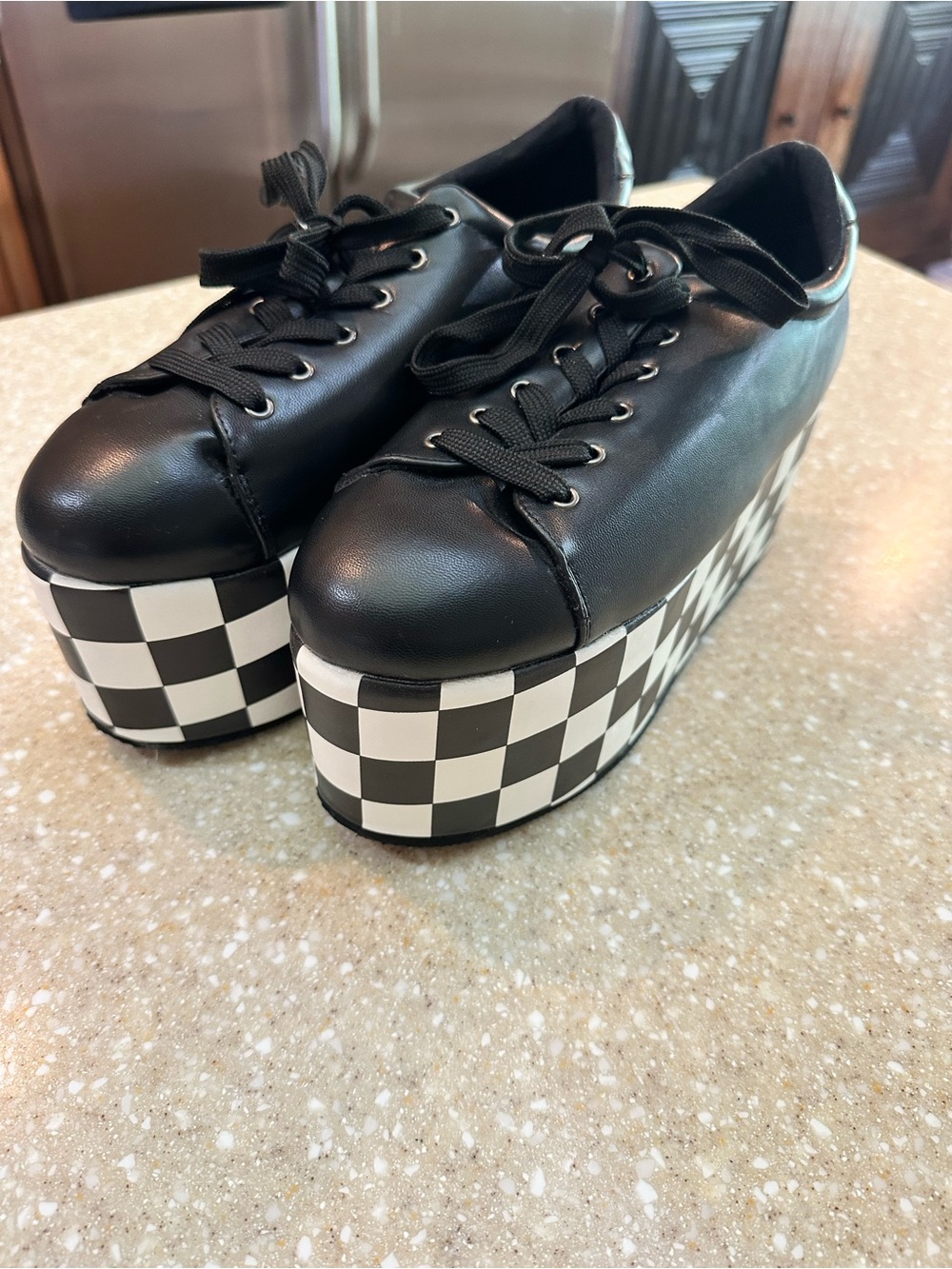 Hot Topic Black Platform Y2K Lace-Up Sneakers with Checkerboard Platform